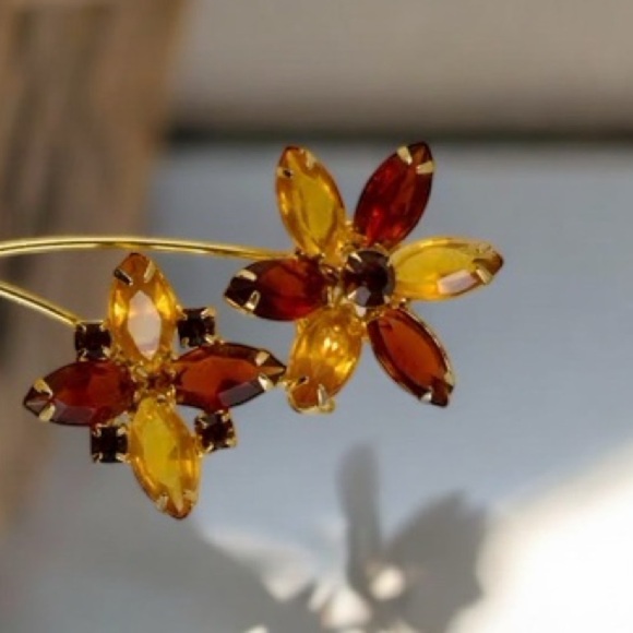 Vintage JULIANNA Topaz Rhinestone Flower Stem Brooch - Picture 11 of 12